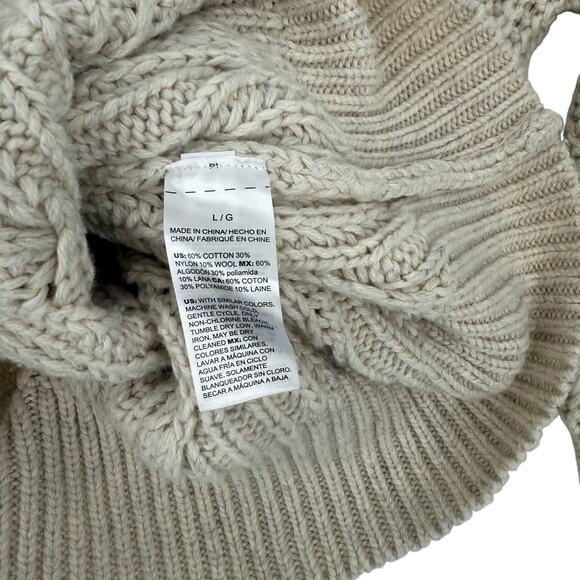 WHBM Chunky Sweater Cable Knit Wool Blend Cream White Cozy Large - Picture 8 of 8